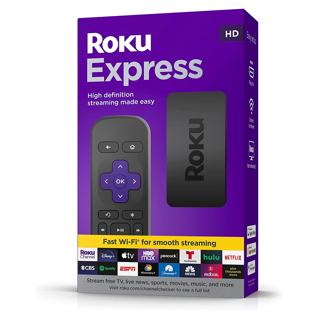 ROKU - Dispositivo de transmisión HD Express (Nuevo, 2022) con Cable HDMI de Alta Velocidad y Control Remoto Simple, configuración guiada y Wi-Fi rápido