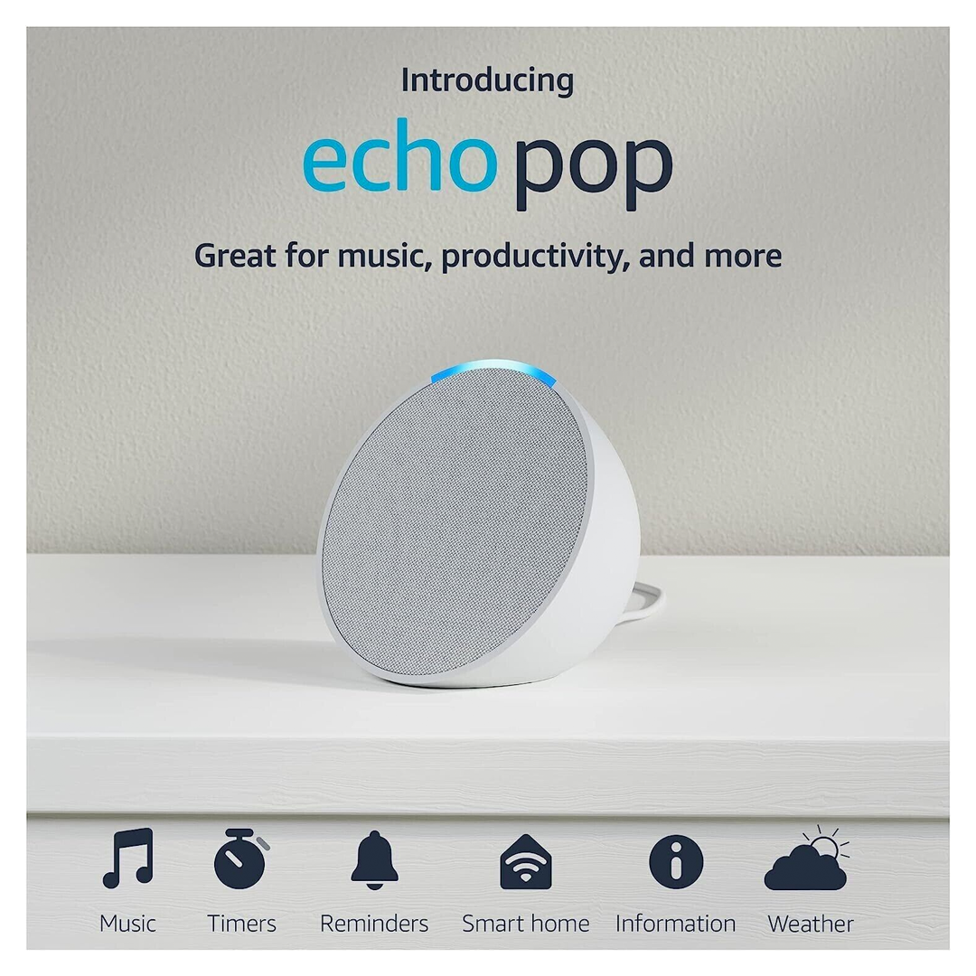 Echo Pop | Parlante inteligente y compacto con sonido definido y Alexa | Blanco (Glacier White)